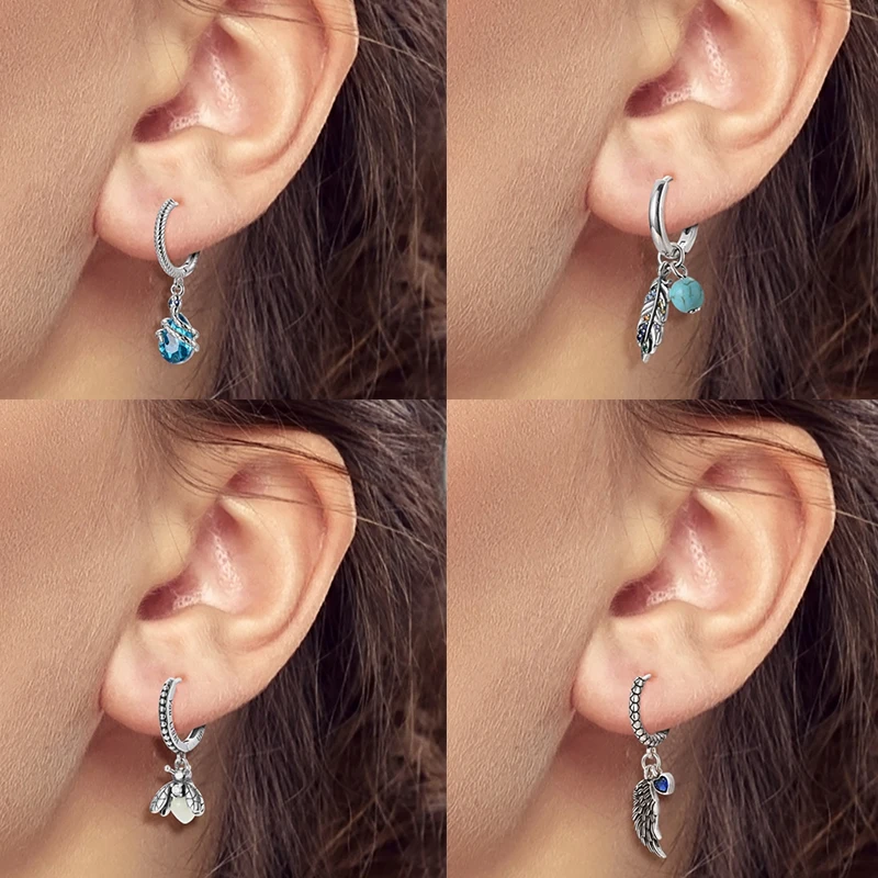 925 Sterling Silber Bunte Creolen Ohrringe mit Erdbeere, Libelle, Sonnenblume, Krabbe, Mantarochen und Lebensbaum als Geburtstagsgeschenk für Frauen – Detail 11