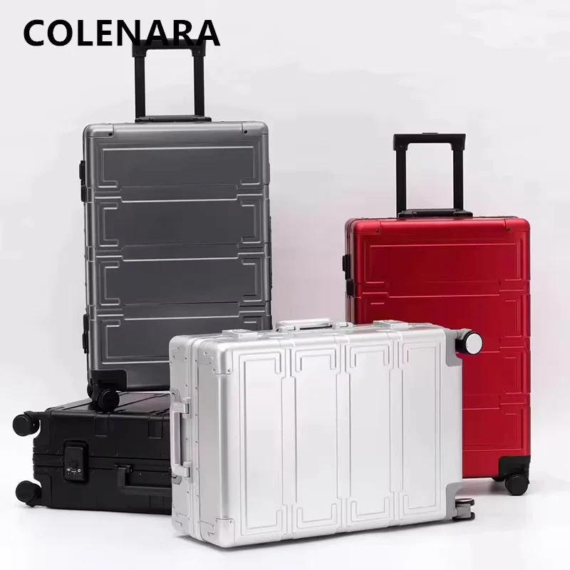 COLENARA Men's Suitcase All Aluminum Magnesium Alloy Boarding Box Business Trolley Case 20