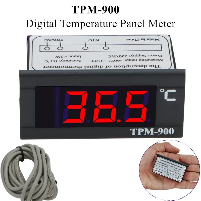 TPM-900 220V Digital Temperature Controller LED Panel Meter with Sensor Thermostat Controller Digital Temperature Meter