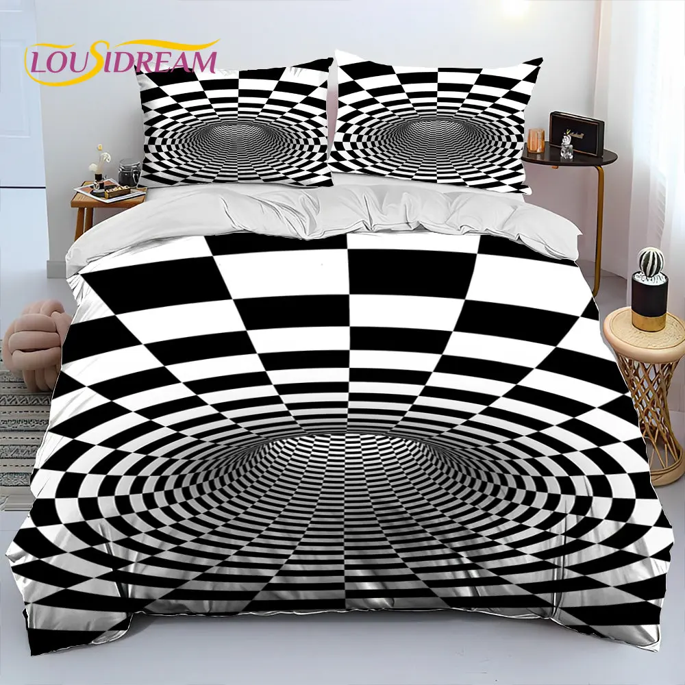 3D Geometric Visual Illusion Comforter Bedding Set,Duvet Cover Bed Set Quilt Cover Pillowcase,King Queen Size Bedding Set Gift