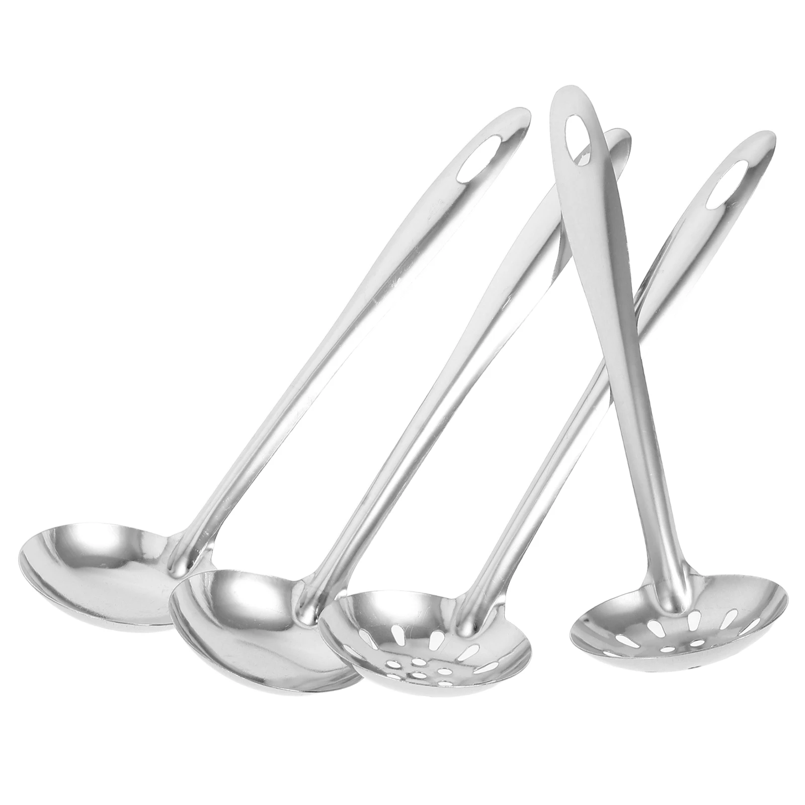 

4 Pcs Hot Pot Soup Spoon Set Stainless Steel Colander Slotted Scoops Kitchen Restaurant Utensils Food Serving Long Handle