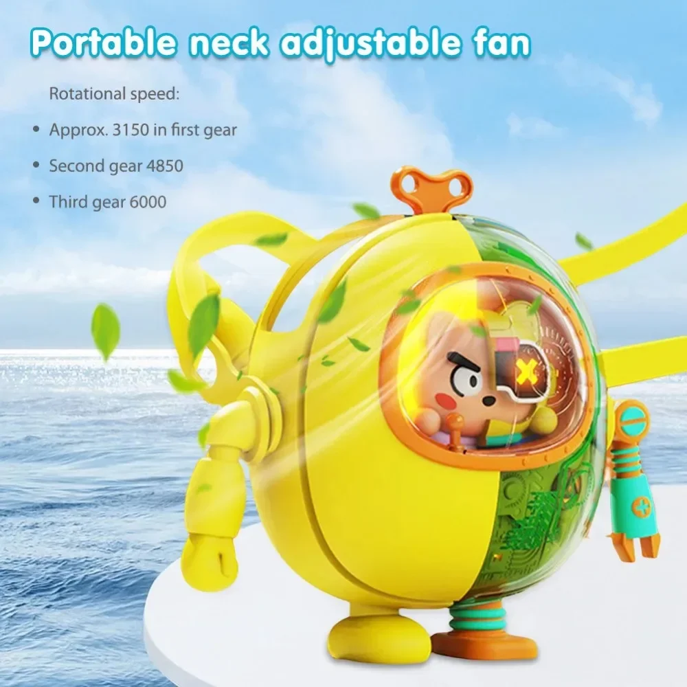 Mini Usb Lazy Neck Fan 3-Speed Mecha Shape Desktop Air Cooler Type-C Charging 900Mah Night Light Modes for Outdoor Travel Sports