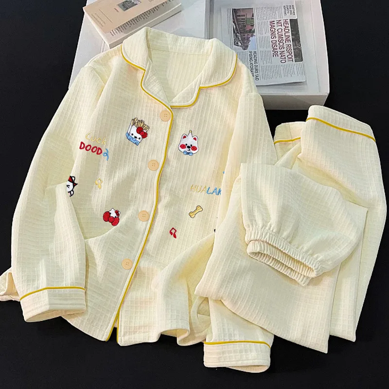 

Student Fun Pajamas Cute Kitten Women's Autumn Winter Cartoon Anime Long Sleeve Long Pants Sweet Comfort Soft Home Clothes Set
