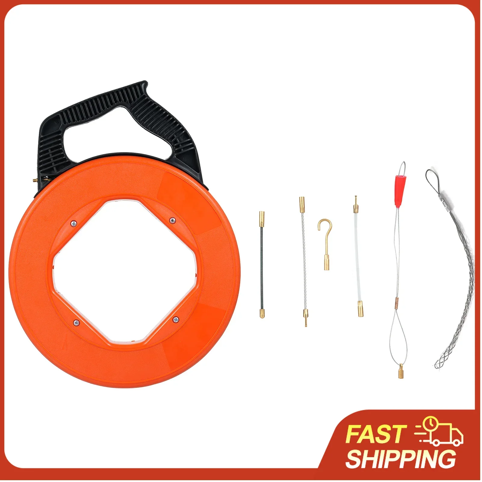 100FT Polyester Electrical Fish Tape Wire Puller Electrical Wire Puller with High Impact Case Cable Retractable Aid Polyester