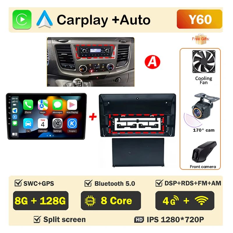 Auto Radio Android voor Ford Transit Custom 350 Transit V363 2020-2022 Multimedia Videospeler Navigatie GPS GEEN 2din Head Unit
