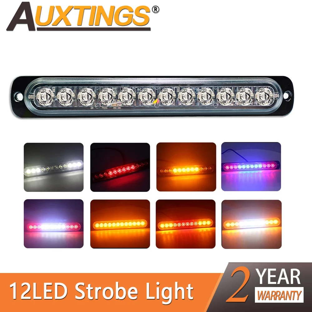 Auxtings 12LED Strobe Flash Light Car Warning Emergency Flashing Traffic Lamp 12V White Red Yellow Blue for Jeep SUV ATV Truck