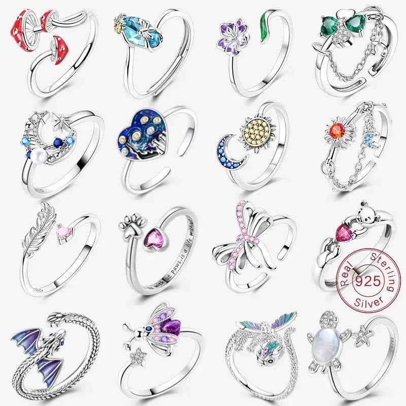 Offener Ring aus 925er Silber, Sonnenblume, Biene, Stern, ewige Liebe, Schmuck, Damen-Hochzeitsgeschenk