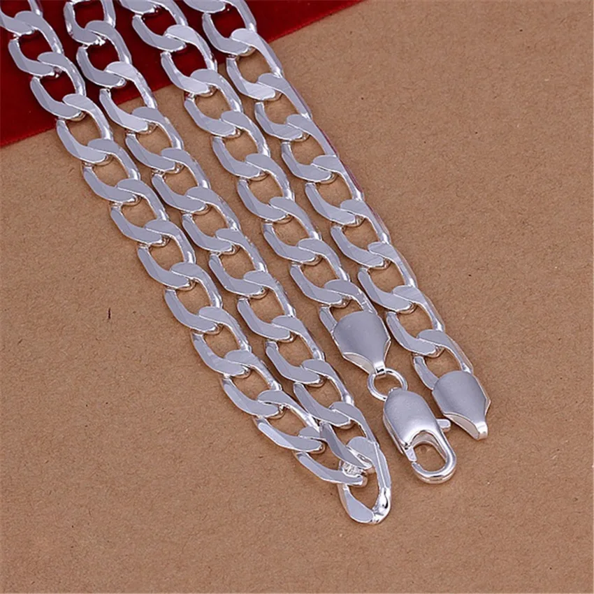 Mens 8mm Flat Sideways Refined Luxury Noble Ornate 925 Sterling Silver  Crystal Necklace Fashion Hot Selling Jewelry