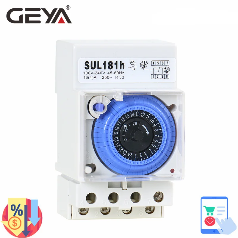 

GEYA SUL181h Mechanical Timer Switch Analog 100V-240V 24 Hours Programmable Timer with 30min Setting