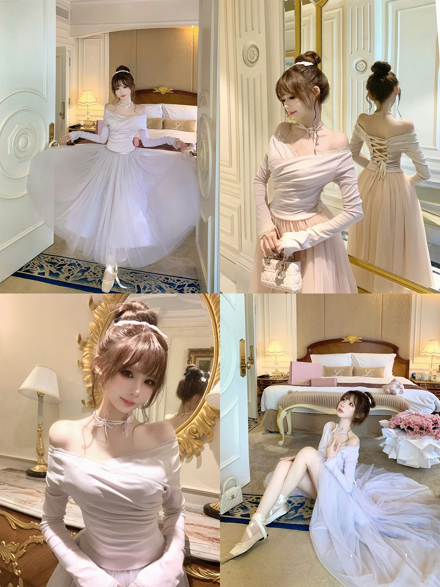 ele-ballet-sle-double-color-lace-knitted-top-me-dr-sisi-jiang's-dry-ballet-faion-puffy-sve-long-sve-sli