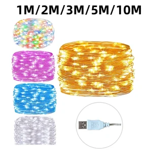 ماء الأسلاك النحاسية LED سلسلة الخفيفة ، USB Fairy Light ، رأس السنة الجديدة ، عيد الميلاد ، الزفاف ، إكليل ، حفلة ، ستارة ، 5 م ، 10 م أفضل 8 ملابس نسائية لمبيعات الفلاش باك - رقم 5