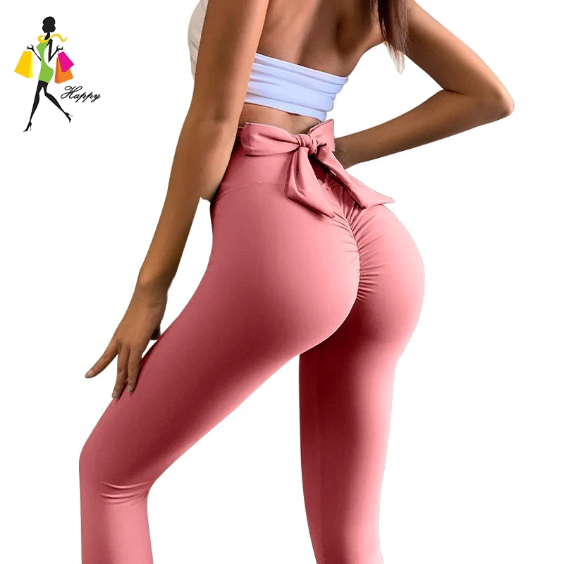 Boog Knoop Naadloze Gym Yoga Legging Vrouwen Sexy Bandage Push Up Hoge Taille Perzik Enkellange Workout Legging Spandex Legins