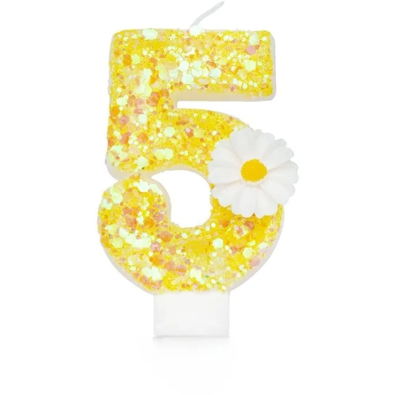 New 0-9 Number Birthday Pure yellow, bright patches, yellow stamens, white flowers Digital Party Anniversary Candle Decoration