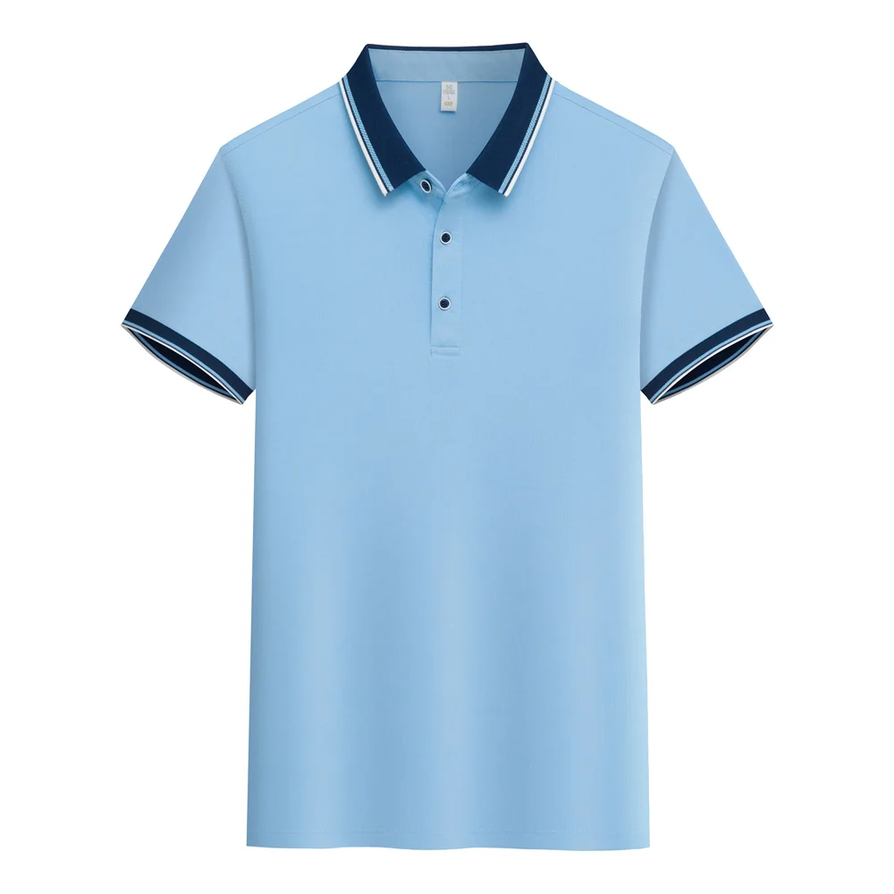 2025 New Style Contrast collar Polo Shirt Slim Fit Short sleeved Lapel T-shirts Breathable Business Smart Golf Shirts Summer