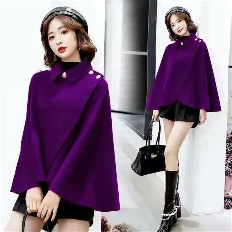 Longfeng Ni Woolen Coat Women\'s Shawl Cloak-Style 2023 Autumn and Winter New Cloak Short Woolen Outcoat Female