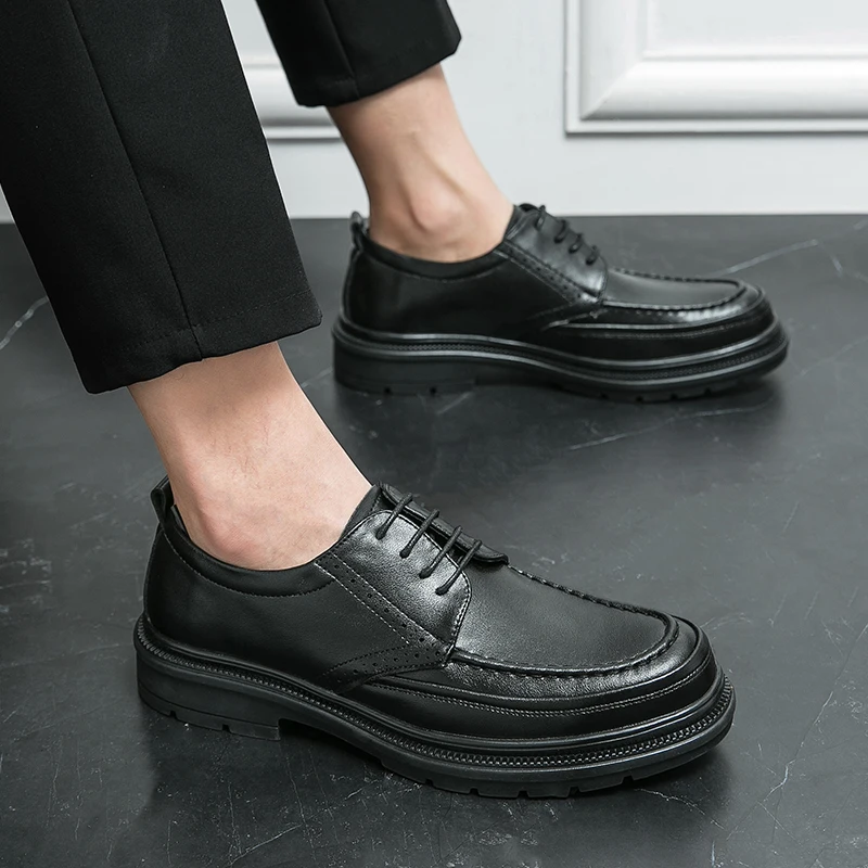 

Men Dress Shoes lace up Formal for Men business Shoe Leather Social Wedding party Designer Pointed Toe Black Office Winter Shoes