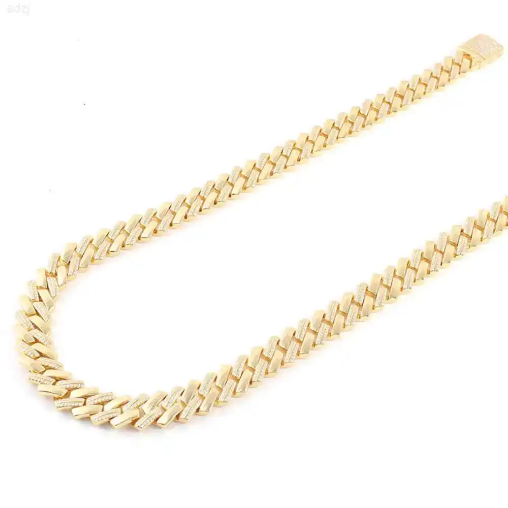 

Full Ice Out Moissanite 6mm 9mm 13mm Width 2 Rows 925 Solid Silver Moissanite Cuban Link Chain Hip Hop Necklace