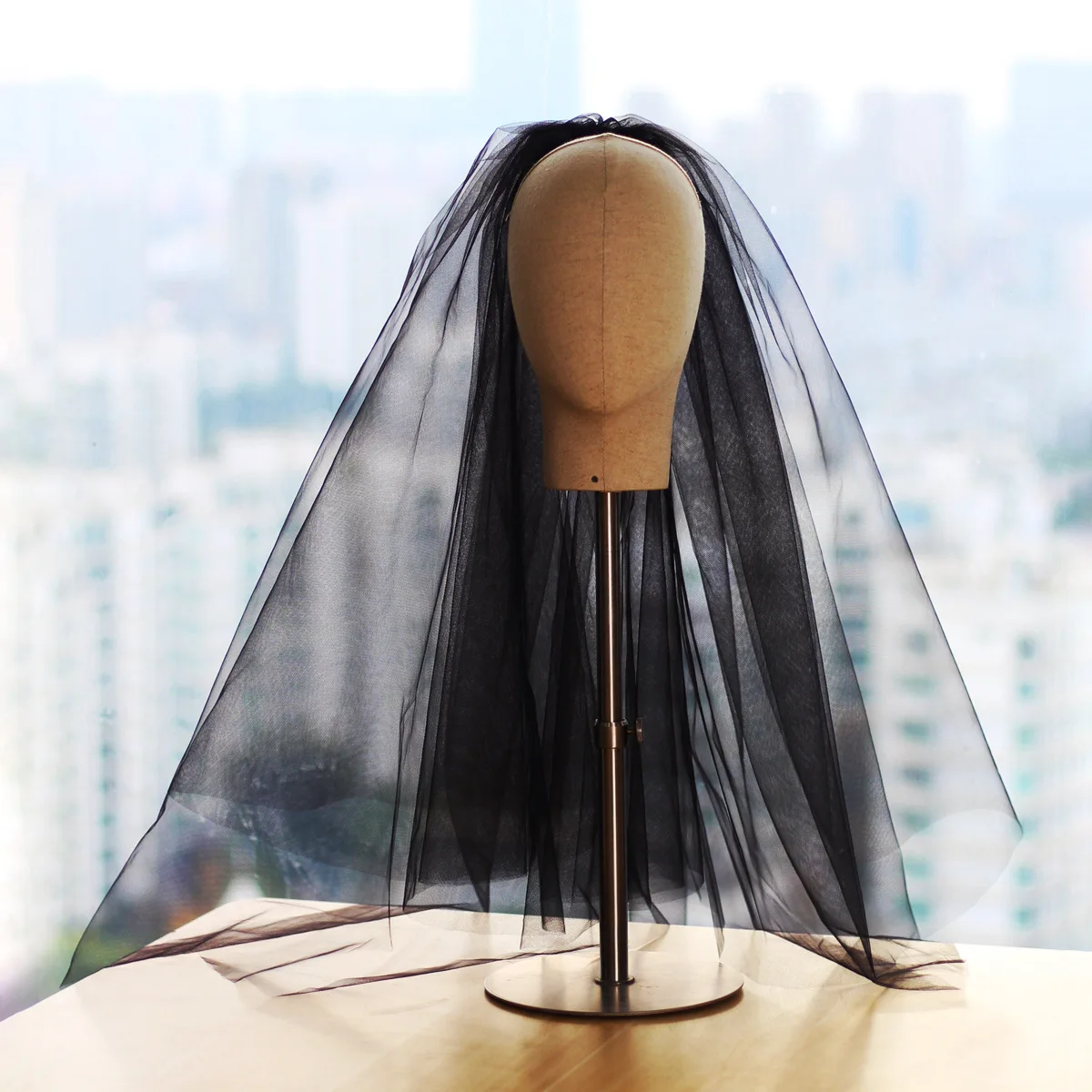 

V652 Black Retro Bridal Veil, New Forest-Style Super Fairy Simple Mid-Length Veil for Travel Photography Props and Accessories