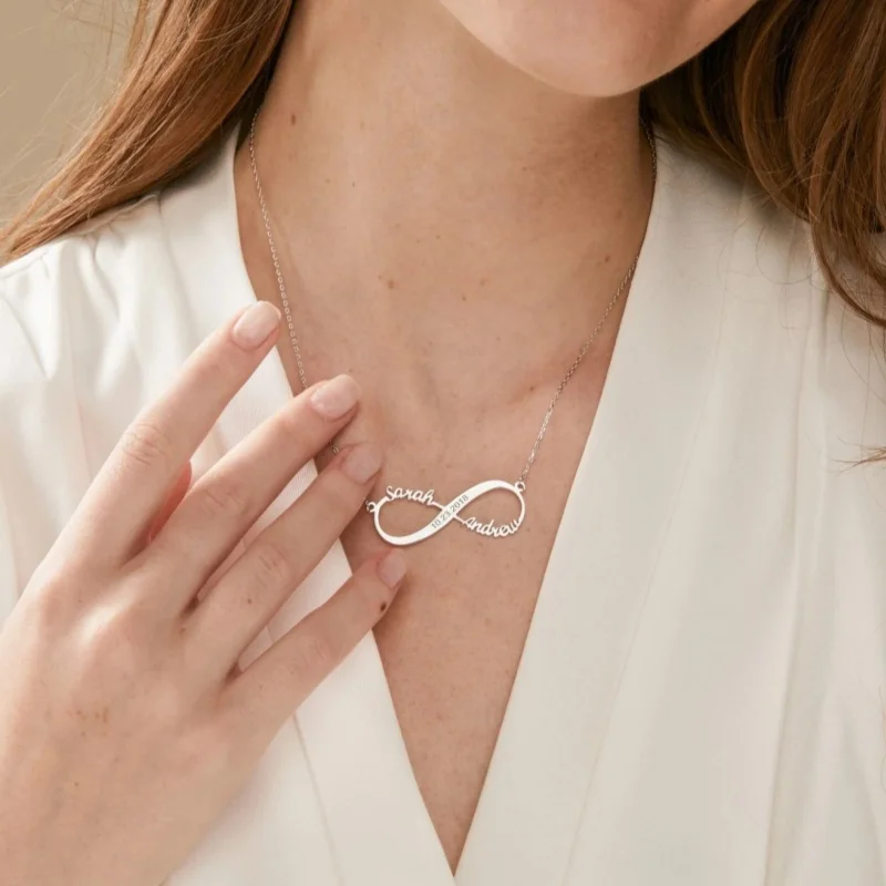 Women's Personalized Infinity Symbol Necklace, Custom Two Names Pendant