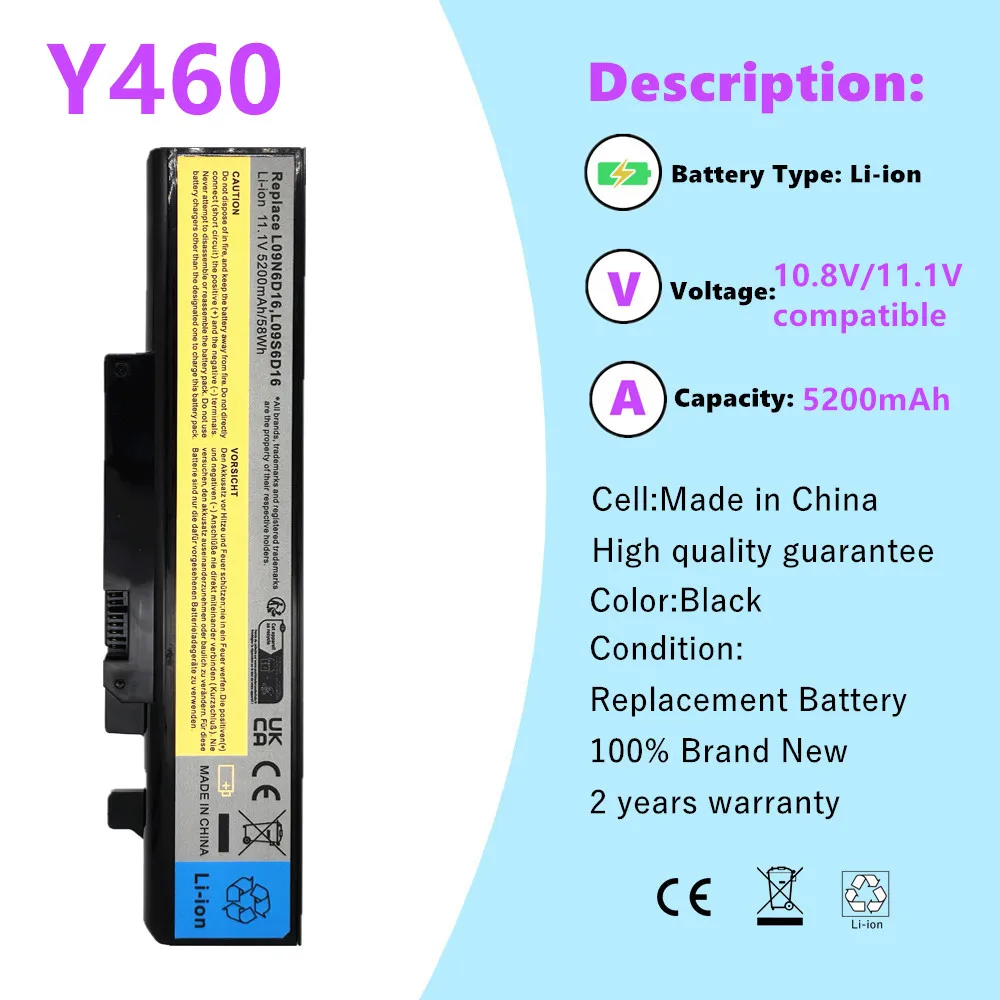 Laptop Battery for Lenovo Ideapad Y560A B560 B560A V560 Y460 Y460A Y460G Y560 Y560G L09N6D16 L09S6D16 L10L6Y01 L10N6Y01 L10S6Y01