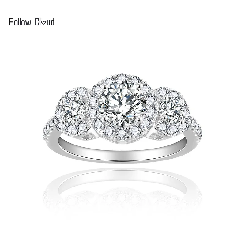 

Обручальные кольца с муассанитом Follow Cloud Total 1,3 карата 6 мм для женщин с сертификатом, обручальное кольцо из стерлингового серебра 925 пробы с тремя камнями