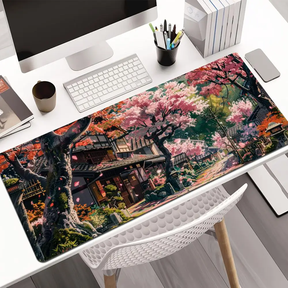 

Retro Cherry Blossom Town office Mouse Pad pc accessories Gaming mat rubber anti-slip Desk Mat gamer keypad expansion mousepad