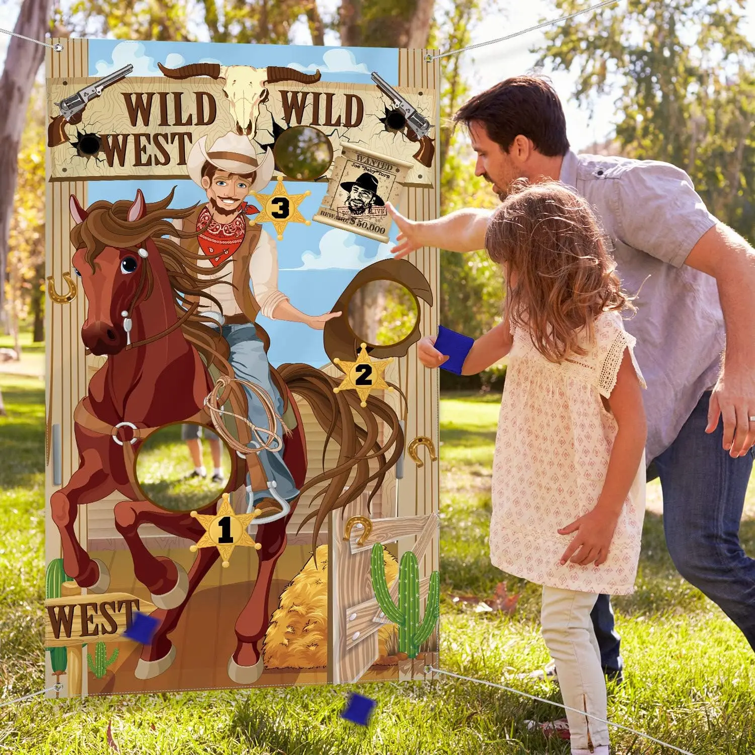 1set Western Party Cowboy Toss Games Banner With 3 Sandbags, Fun Western Game For Western Themed Activities Western Cowboy Decor