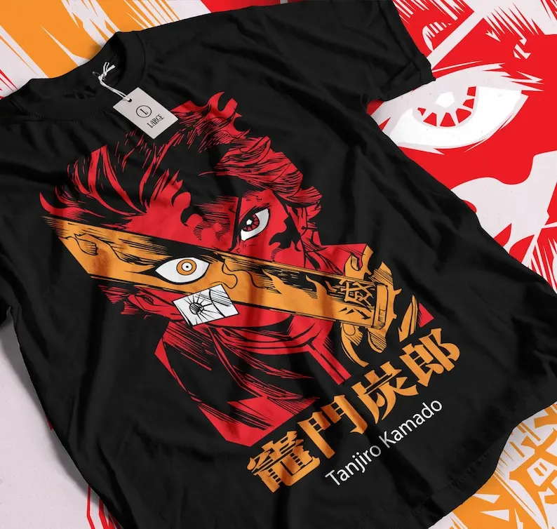 

Tanjiro Demon Slayer винтажная специальная футболка унисекс футболка с рисунком аниме, рубашка манга