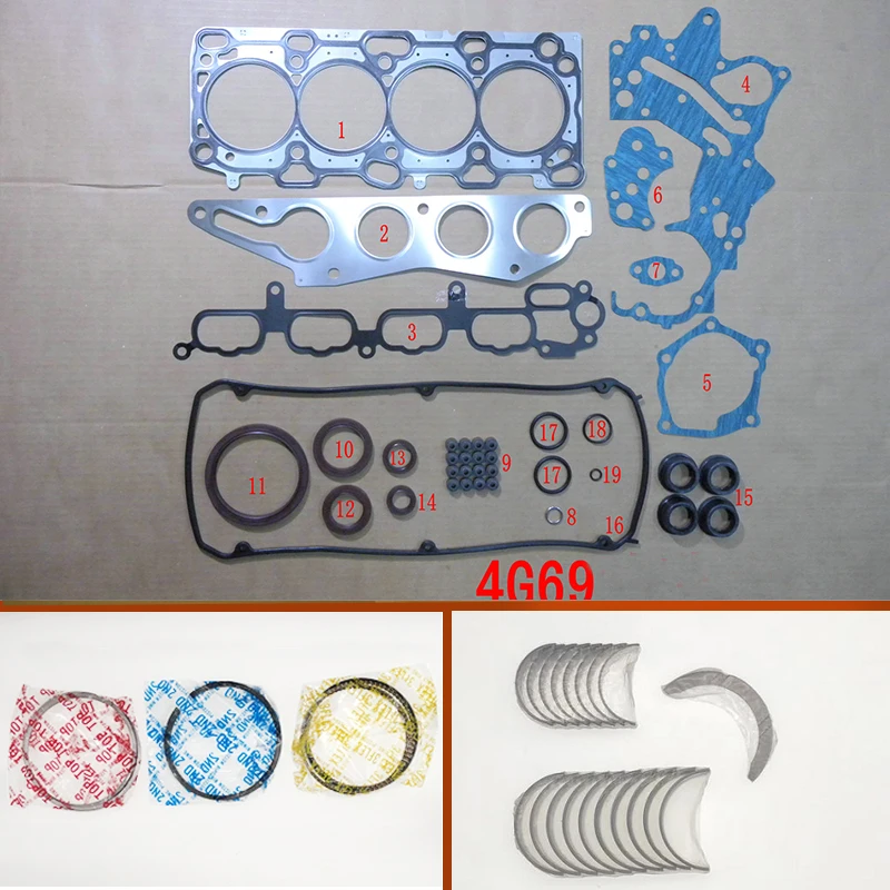 4G69 Engine Full Gasket Set kit main con rod bearing piston ring for Mitsubishi Outlander Grandis Galant 2.4L 2378cc 2003-