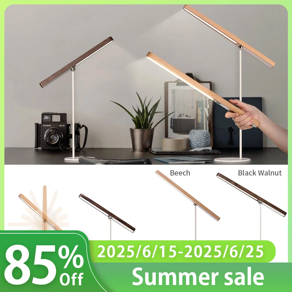 

Wood Desk Lamp LED Wood Dimmable Table Lamp Touch Table Light Rechargeable Bedside Light 360°Rotation Magnetic Eye Protection