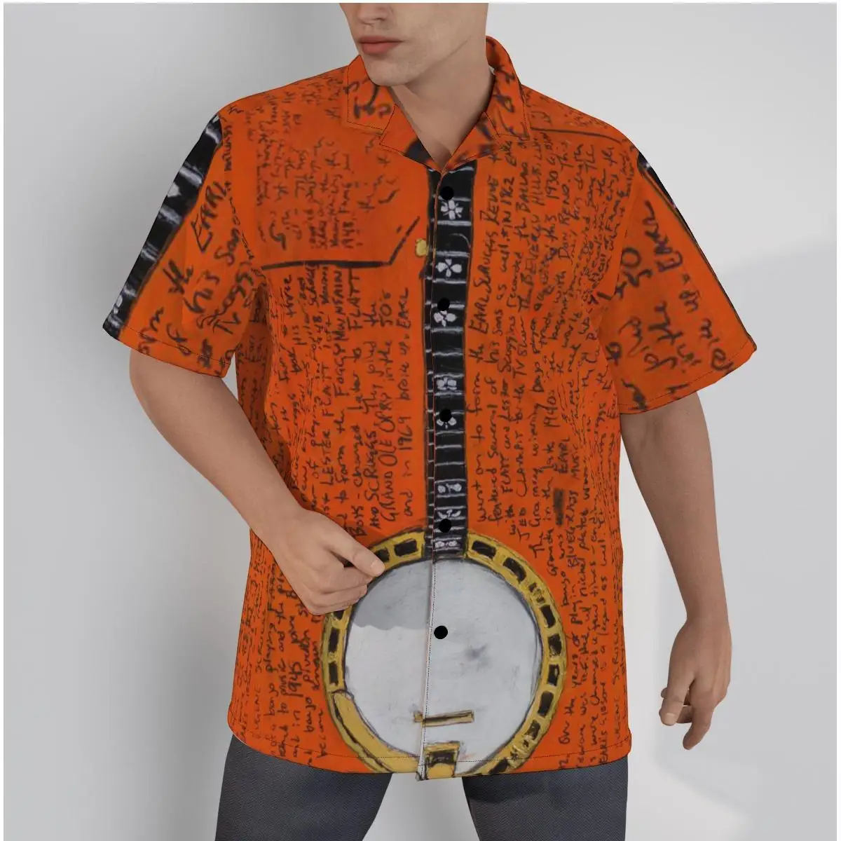 Men's Hawaiian Orange Shirt Horse Head Harp Beach Short Sleeve Summer Casual Button Up Patchwork Tops 3D Shirts