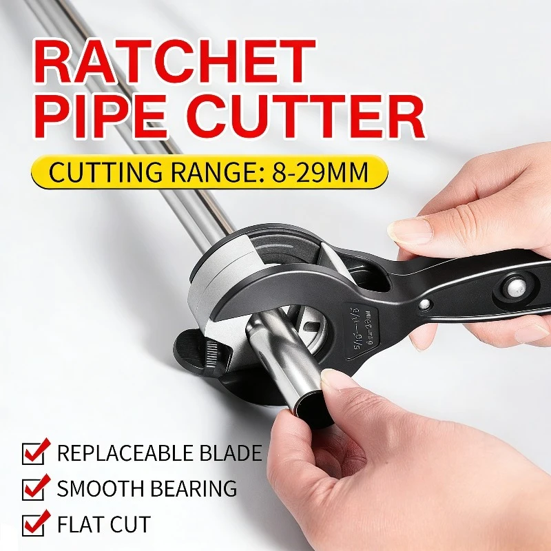 

Ratchet Pipe Cutter 6-23mm/8-29mm Cutting Range Replaceable Blade for Metal Pipes Plumber Construction Hand Tool Home Repair
