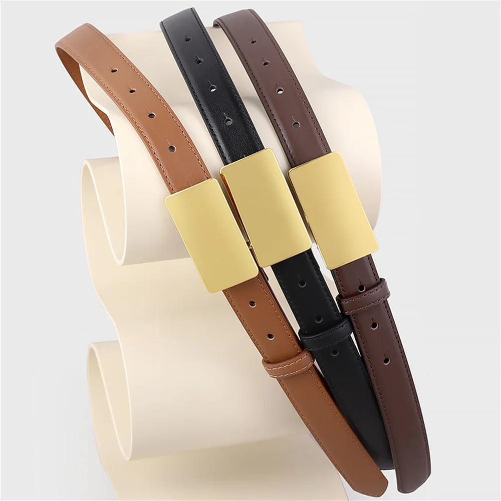 Genuine Leather Belts for Women Dress Jeans Gold Color Buckle Female Belt Elegant Ladies Adjustable Belt Fashion Black Waistband