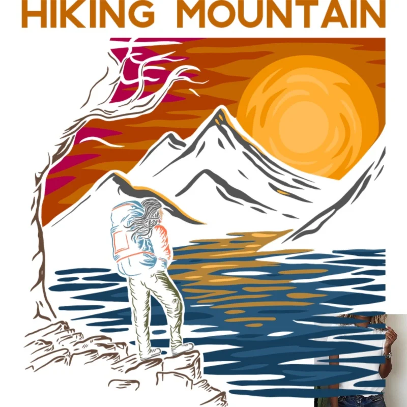 Hiking Mountain Theme Heat Transfer White Ink Iron - on Patch, Suitable for T - Shirts/Canvas Bags, Natural Scenery Pattern,