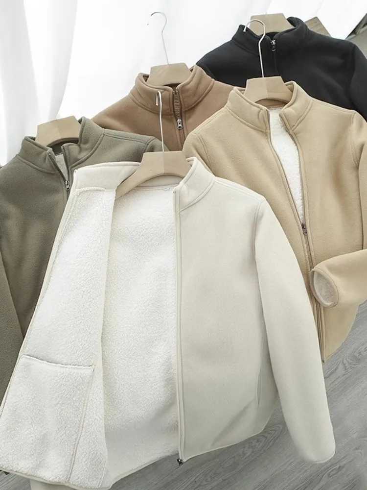 

Ультрамягкая двухслойная куртка из овечьего вельвета для мужчин: теплая защита от холода, осенне-зимняя модная повседневная верхняя одежда на молнии