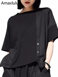 Amax luluE Summer Luxury Korean Fashion Brand Ladies Crop Tops Tees Women Patchwork Oversized Black Tshirt Loose Kawaii T Shirts