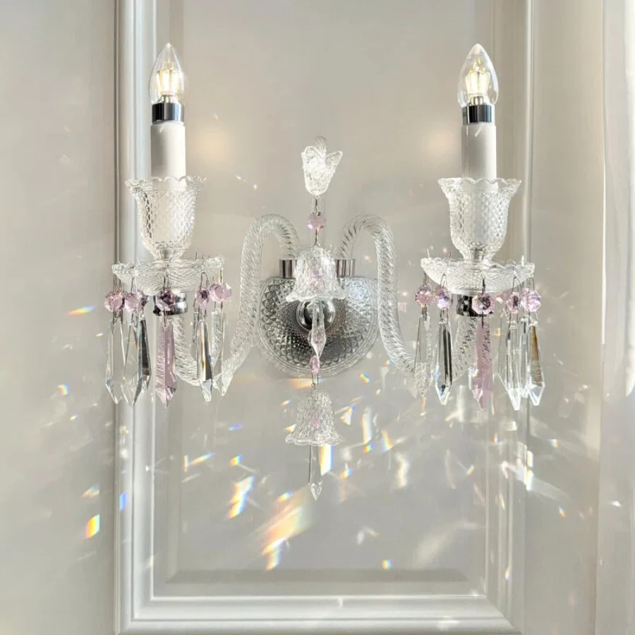 Современные прозрачные хрустальные настенные бра Розовый Синий De Home Настенный светильник для спальни Хрустальный бра LED K9 Хрустальный настенный светильник AC 100% гарантия