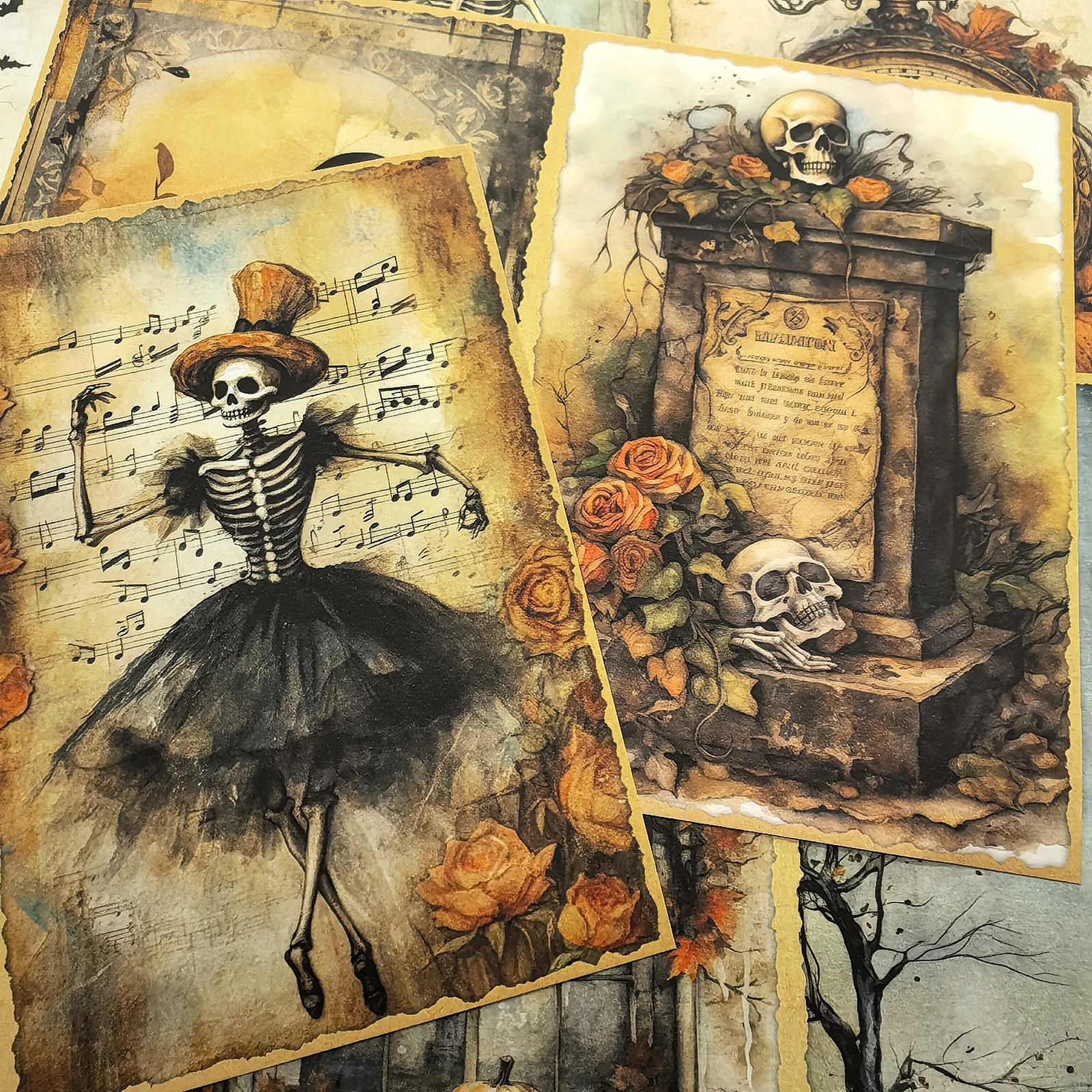 Viguscraft 10Sheets A5 Size Halloween Skeleton Haunted House Junk Diary Magazine Scrapbooking