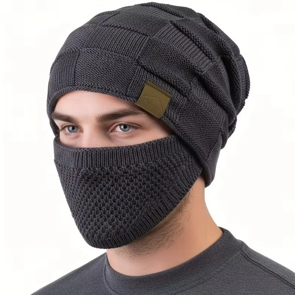 Plus Size Winter Beanie Cap Soft with Face Cover Slouchy Hat Thick Warm Cuffed Design Face Mask Set for Winter Cycling Skiing