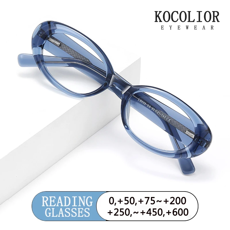 

Retro European American Oval Core Acetate Fiber Eyeglass Frame Men Women Anti Blue Light Optical Prescription Reading Glasses