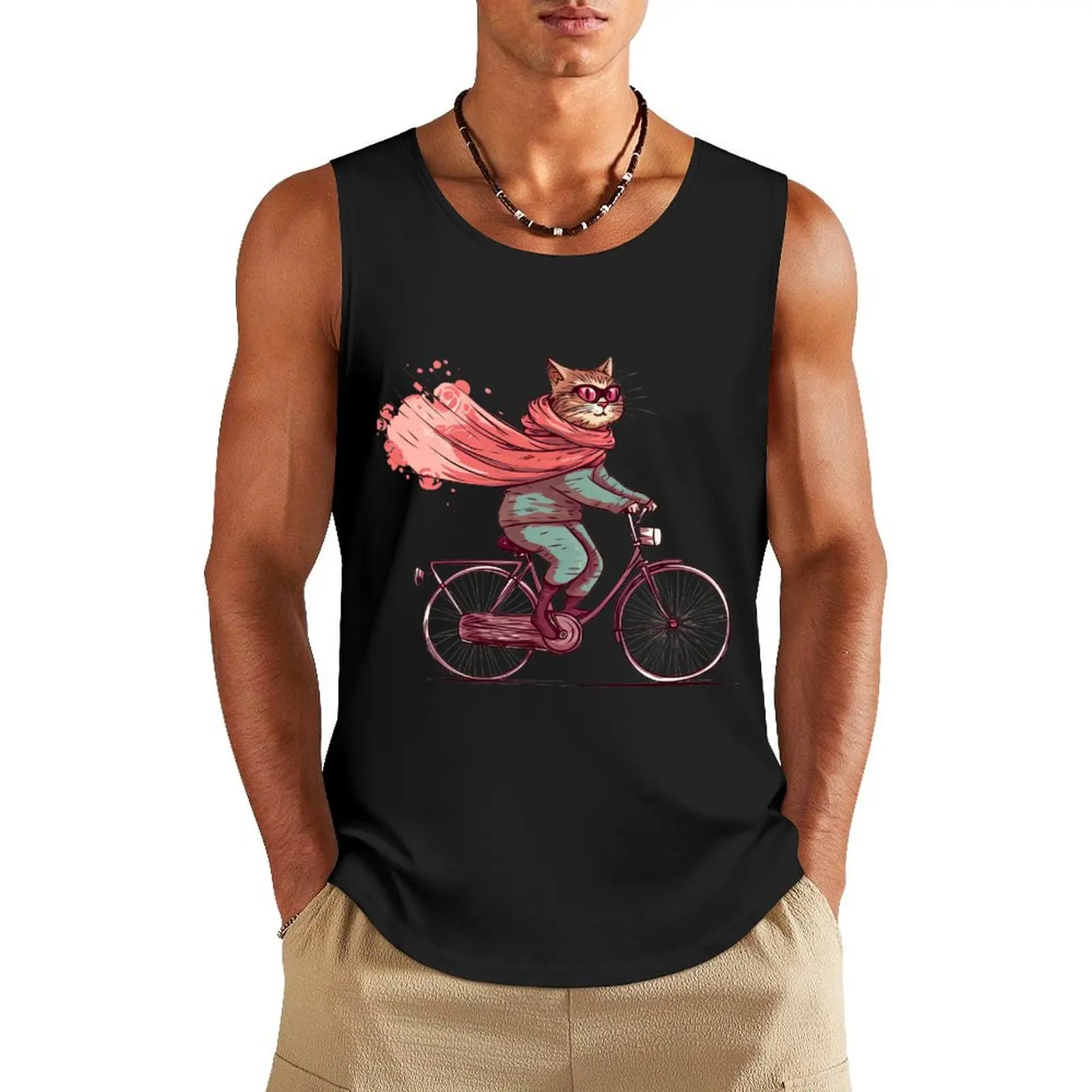 

Stylish cycling cat Tank Top Men's sleeveless Gym T-shirts for men