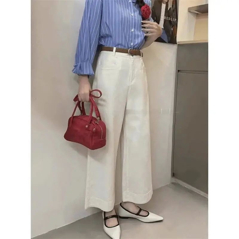 

Korean High Waisted Jeans for Women Slim Fit Short and Narrow Fit Versatile Nine Inch Wide Leg Pants Trendy