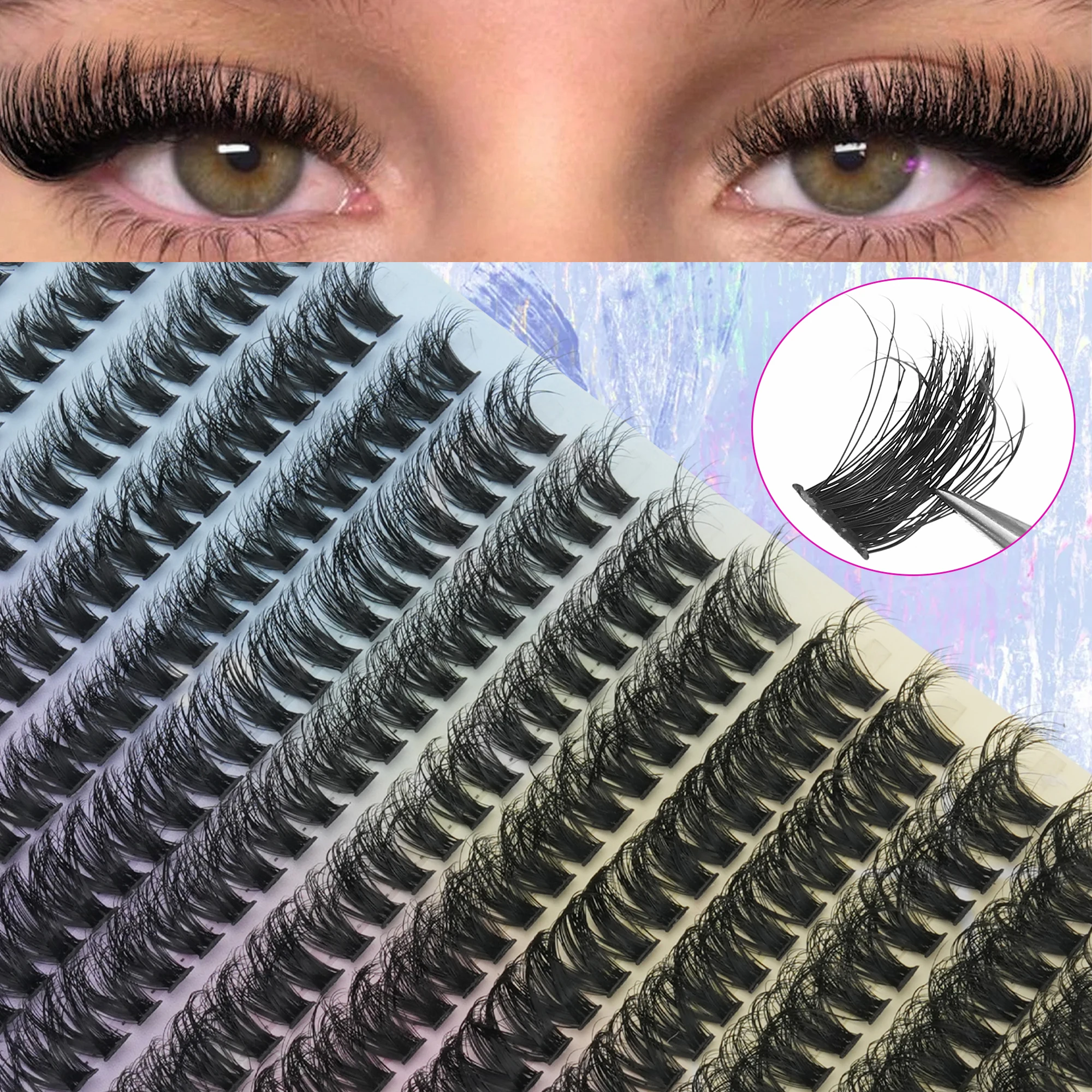 280 Pcs Individual Cluster Lashes 8‑16mm Mixed Length Fluffy Black Band DIY Self‑Apply Handmade Eyelash Extensions