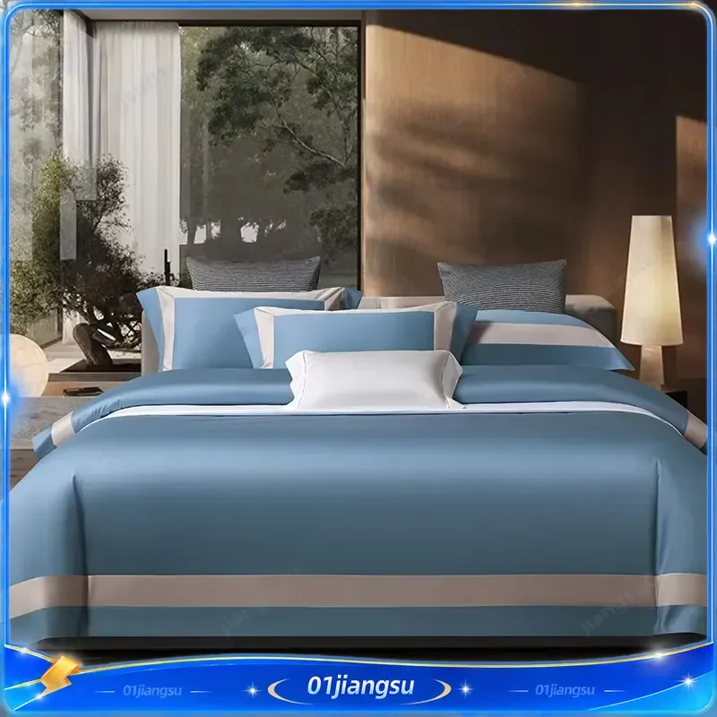 1000TC Egyptian Cotton Bedding Set Luxury Hotel Style Duvet Cover Flat Sheet Pillowcases 4Pcs Solid Color Soft Breathable