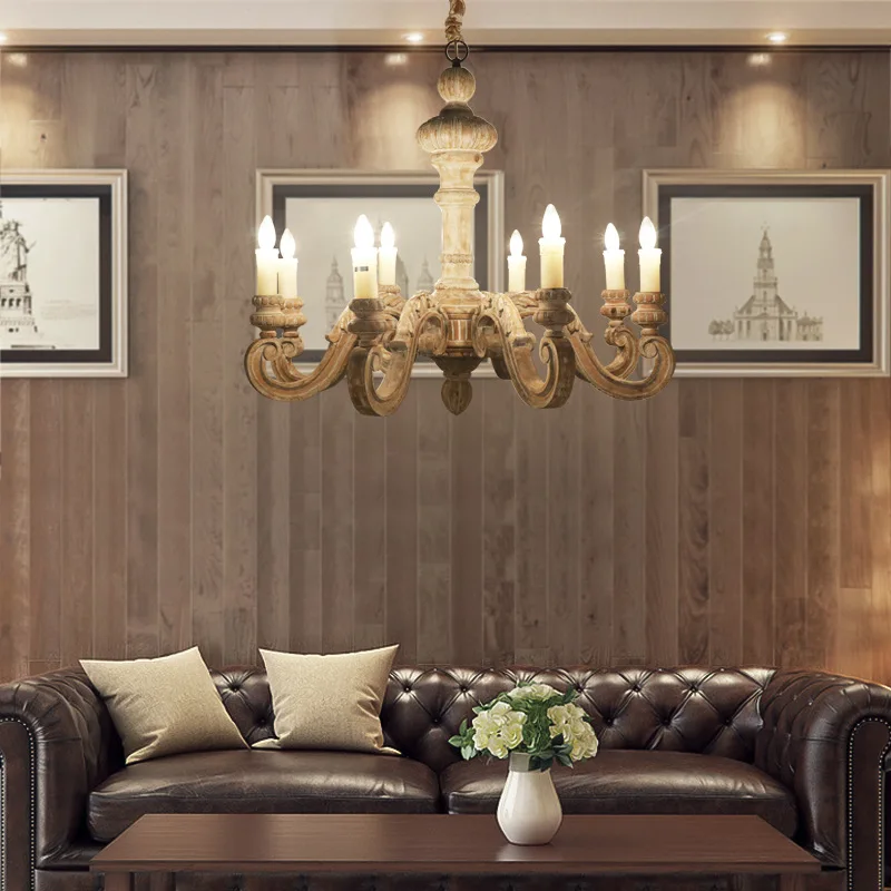 

Oufa American chandelier retro country wood art antique bar restaurant living room bedroom villa home bed and breakfast lighting