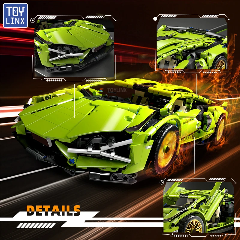 ToylinX 1:14 อาคารบล็อกรถMOC Cityความเร็วรถLuxury Auto RacingรถSuper Racersอิฐของเล่นสําหรับของขวัญเด็ก