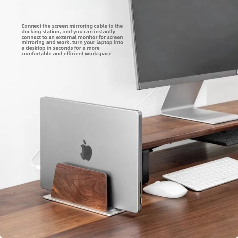 Wooden Vertical Laptop Stand MacBook Pro Dock Holder for Desktop Space Saving Notebook Riser Multi-Device Vertical Notebook Base