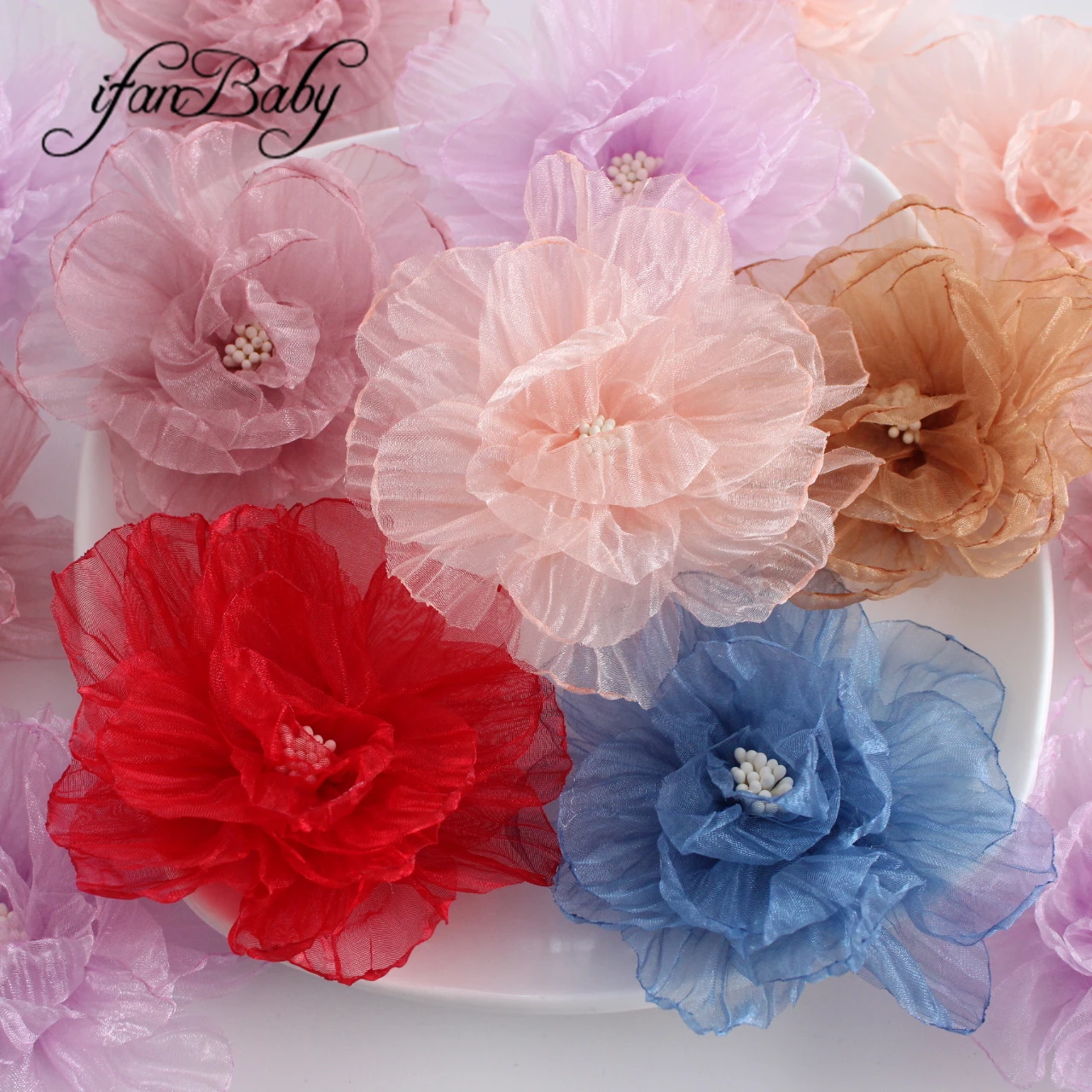 9-10cm Singed Organza Flowers Fabric Burn Floral Decorations Appliques Embellishments Flowers For Crafts DIY Hair Accessories