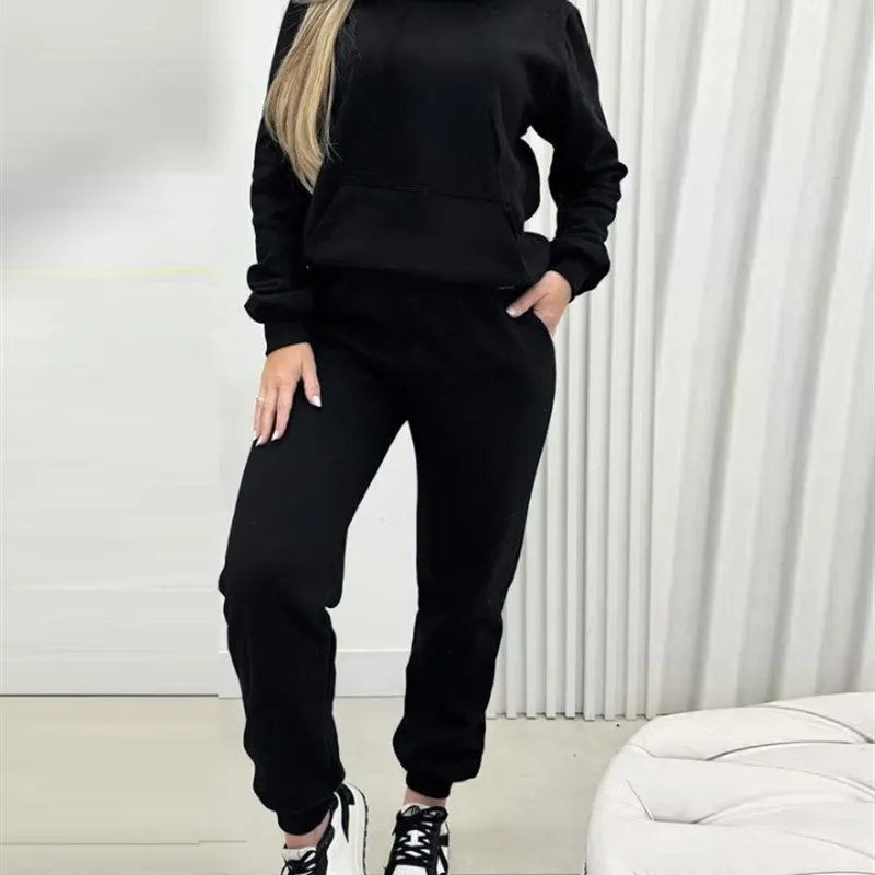 Otoño Invierno mujer Faion Casual Sudadera con capucha conjunto Street Sle Long Sve puño elástico Bla Dr para todas las estaciones