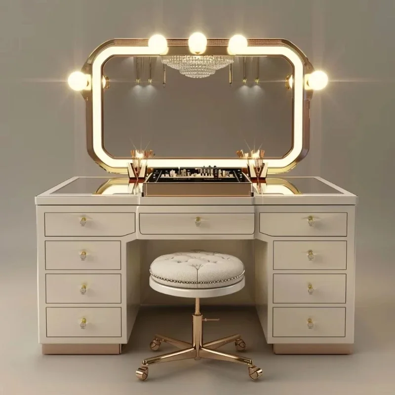 

Modern European lighting solid wood dresser with drawer mirror stool